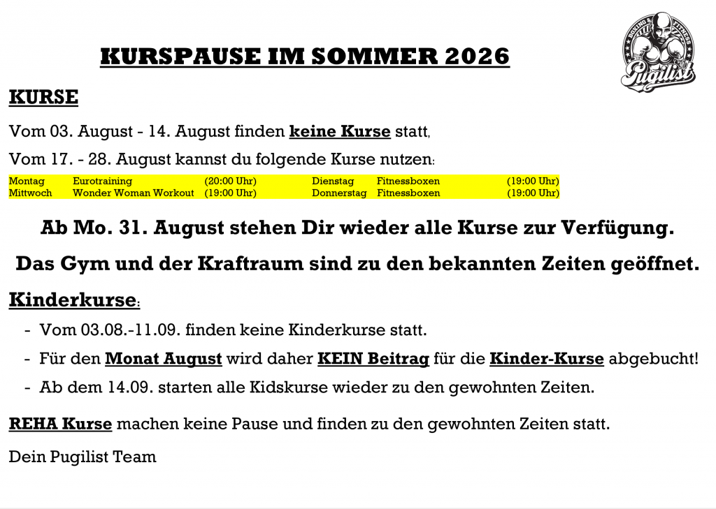 Kurspause Sommer 2026